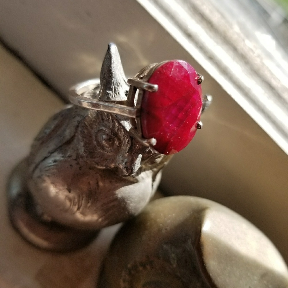 Oval Ruby Statement Ring Silver Band